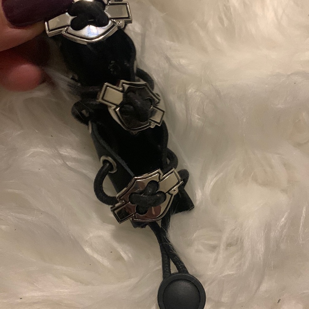 Ponytail holder leather black silver Harley